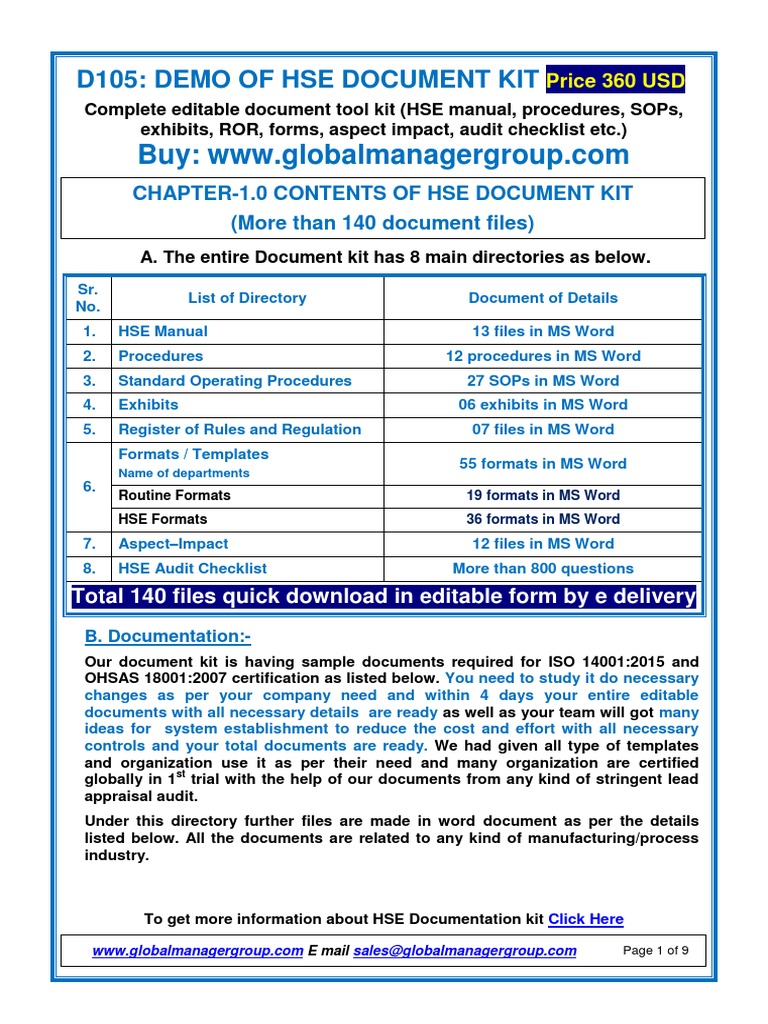 HSE Document Kit Overview and Pricing | PDF | Risk Management ...