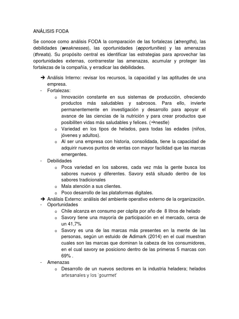FODA de Savory en el Mercado de Helados | PDF | Análisis FODA | Marketing