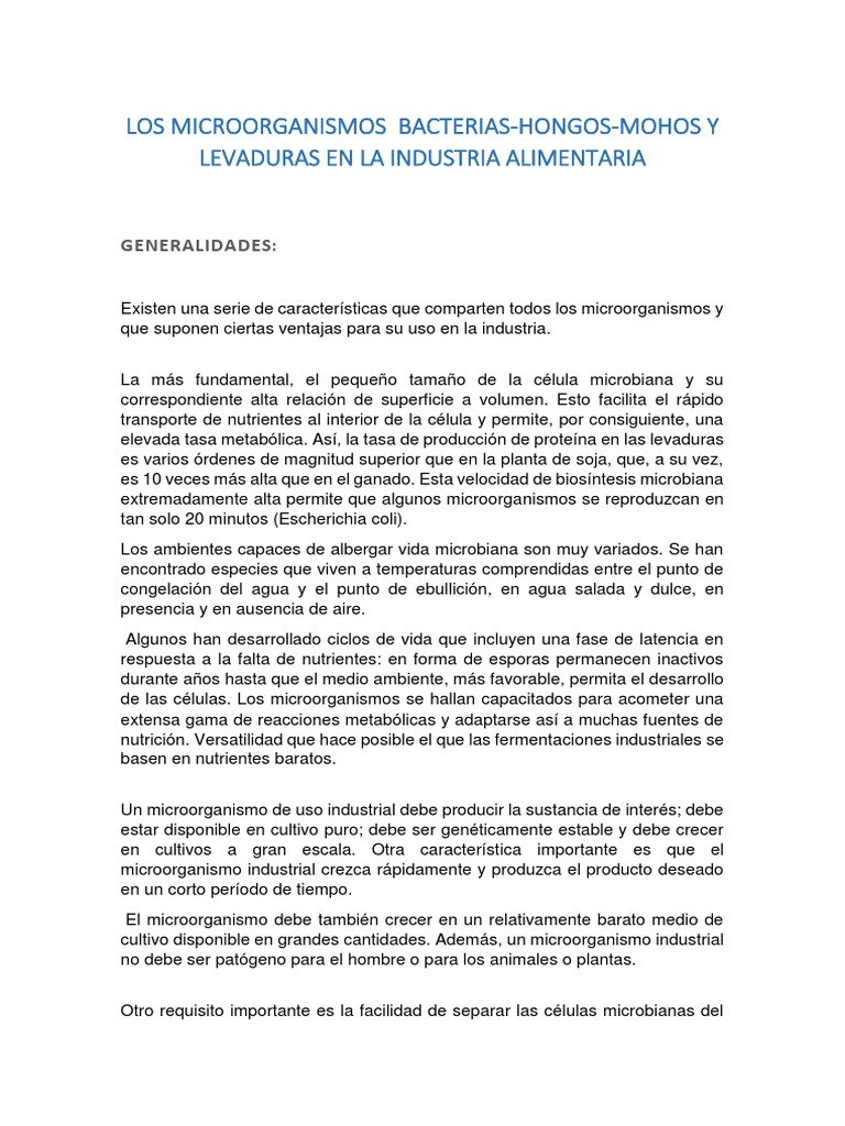 Microorganismos en la Industria Alimentaria | PDF | Levadura | Queso