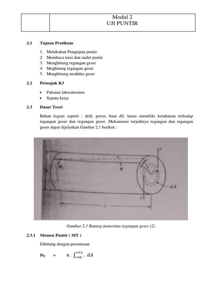 Uji Puntir dan Modulus Puntir Bahan | PDF