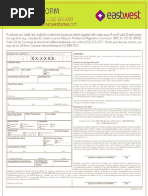 Eastwest Activation Form Credit Card Identity Document