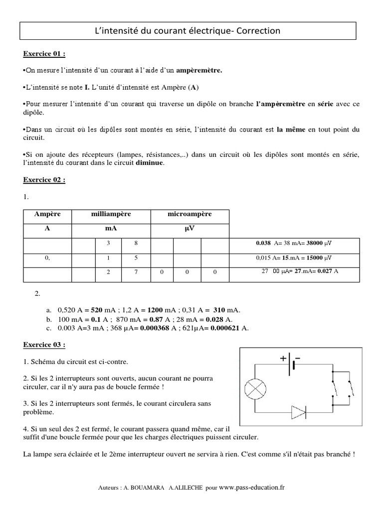 Exercice Corrigé Circuit En Série Et En Dérivation 5eme Pdf Corre L'Intensité Du Courant Électrique | PDF | Courant électrique |  Électrotechnique