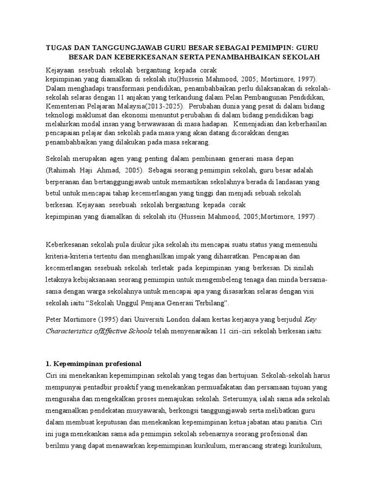 Tugas Dan Tanggungjawab Guru Besar Sebagai Pemimpin Pdf