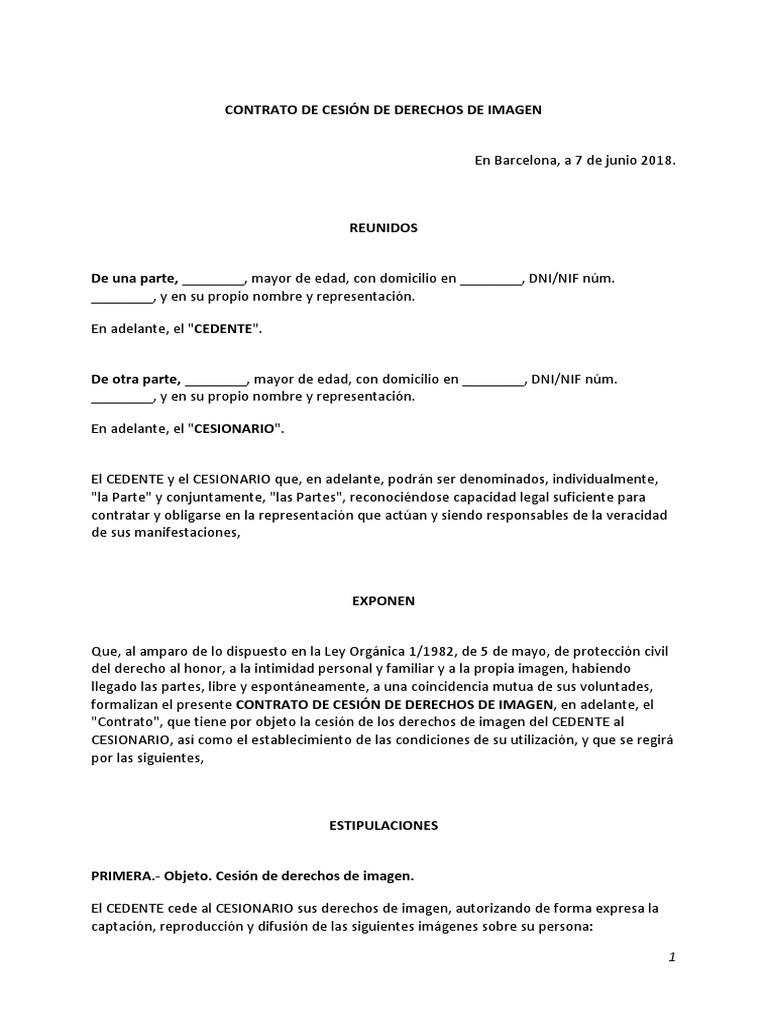 Modelo de Cesion de Derechos de Imagen ESPAÑA | PDF | Imagen |  Instituciones sociales