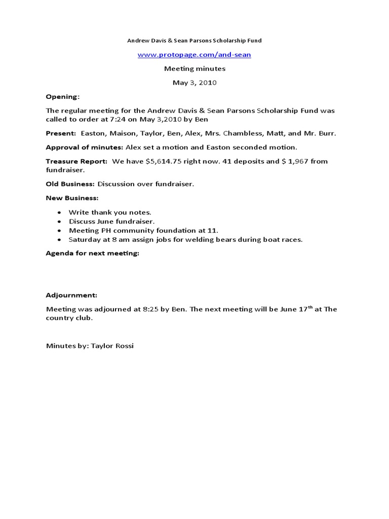 Andy and Sean Minutes - May 3rd | PDF