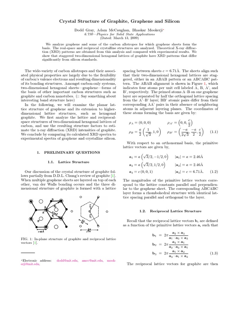 Crystal Structure of Graphite, Graphene and Silicon PDF | PDF