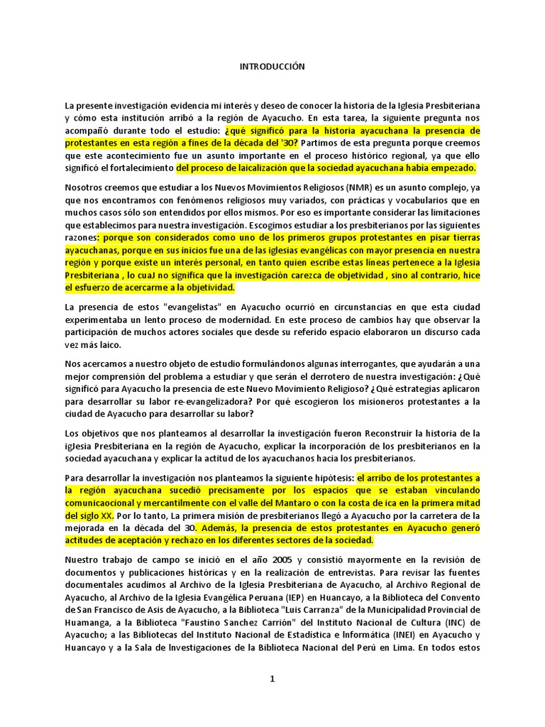 Historia de la Iglesia Presbiteriana en Ayacucho | PDF | protestantismo ...