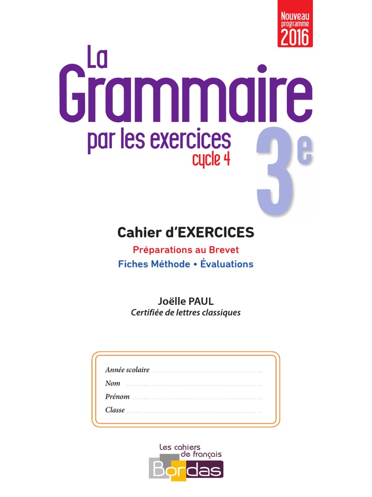 Exercice De Français 3ème Brevet Pdf Avec Corrigé Grammaire 3e Corrigee | PDF | Langue française | Phrase