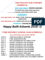 Unhsians, Please Follow Our Uniform Schedule!: Monday, Wednesday and Friday