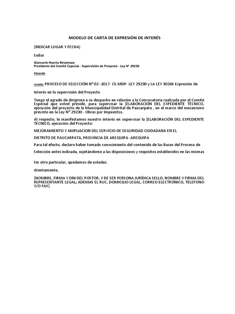 Modelo de Carta de Expresión de Interés