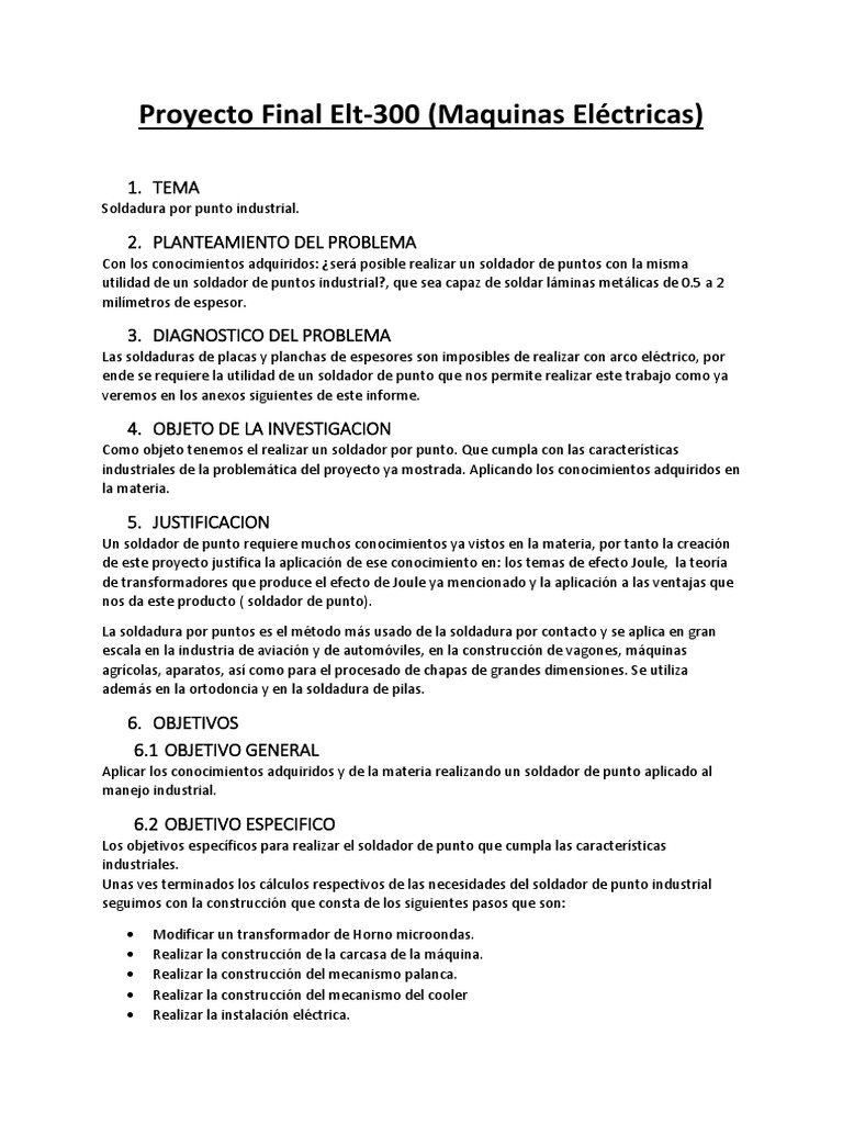 Proyecto Final Elt Soldadura Por Punto - Docx Oficial, PDF, Soldadura