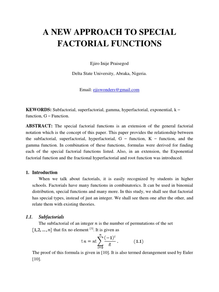 Special Factorial Functions Explored | PDF | Discrete Mathematics ...