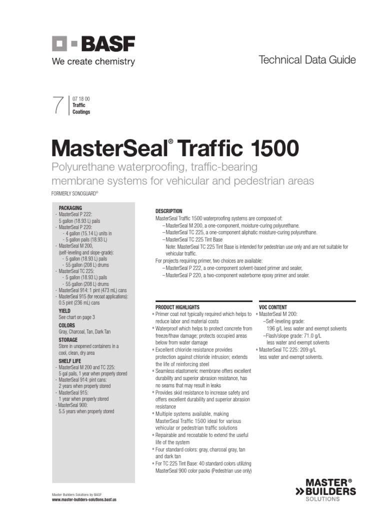 Basf Masterseal Traffic 1500 Tds | PDF | Concrete | Plywood