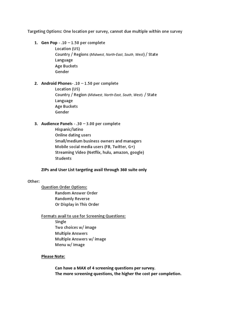 Targeted Survey Options and Costs | PDF | Android (Operating System ...