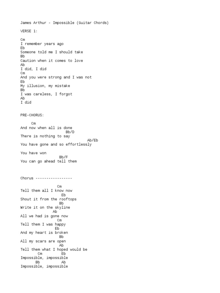 Impossible - James Arthur | PDF | Song Structure | Recorded Music