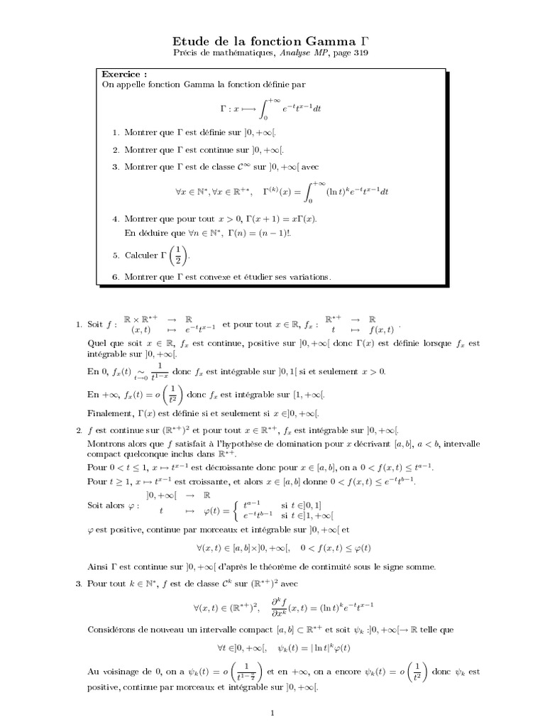 Etude Fonction Gamma PDF | PDF