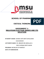 School of Pharmacy: Critical Thinking Assignment 1: Malaysian Election Issues and Its Solution