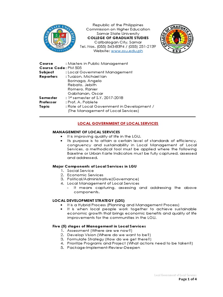 Local Government Services Management Guide | PDF | Resource | Budget