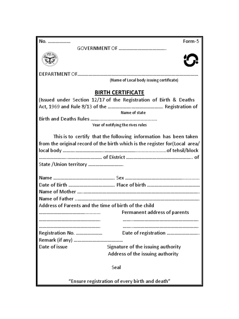 Birth Certificate: (Name of Local Body Issuing Certificate) | PDF
