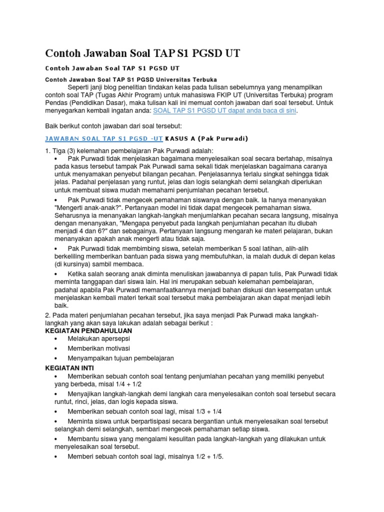 Contoh Jawaban Soal Tap S1 Pgsd Ut