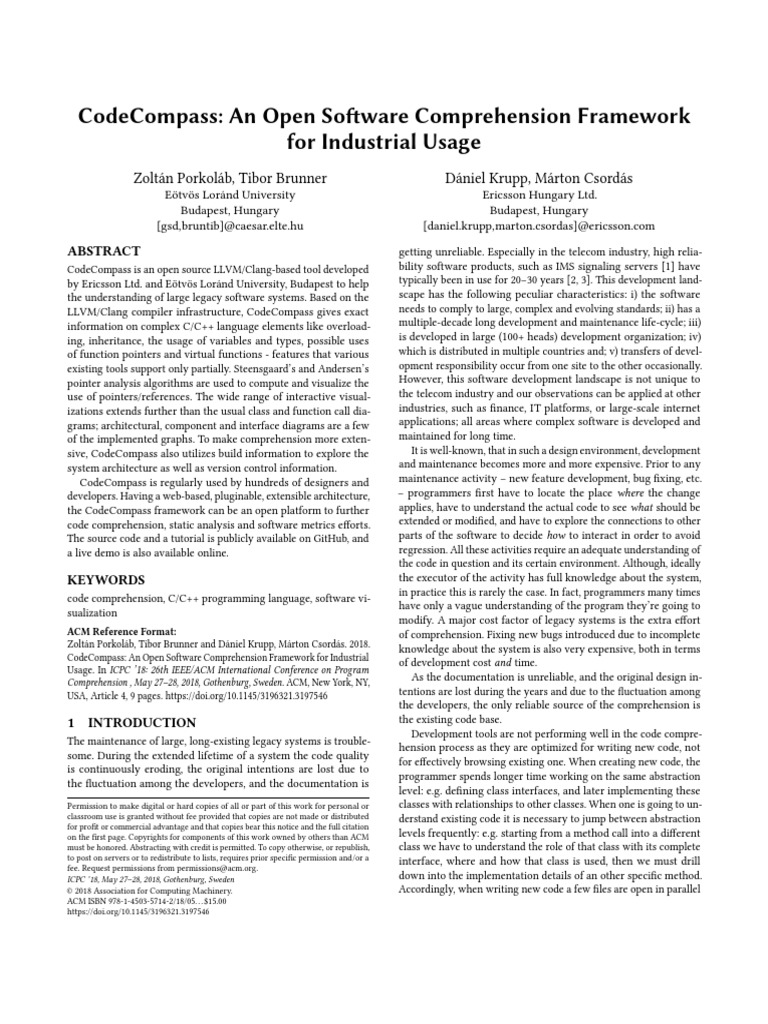 CodeCompass - An Open Software Comprehension Framework For Industrial ...