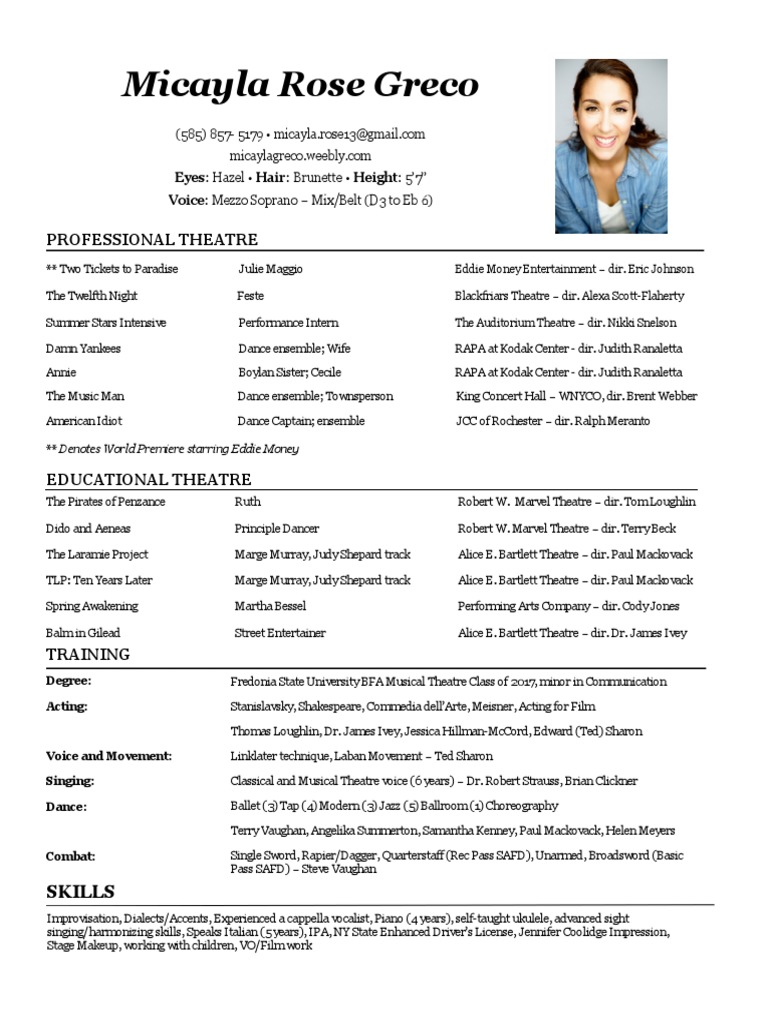 Musical Theatre Resume Main | PDF | Leisure | Theatre