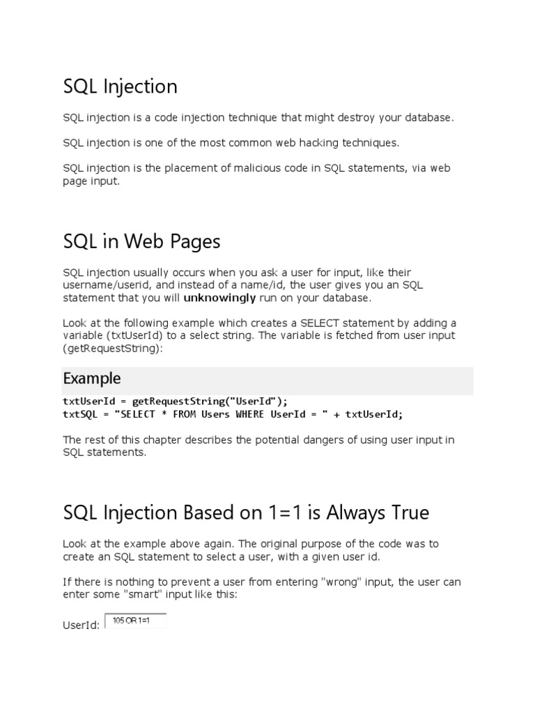Understanding SQL Injection Risks | PDF