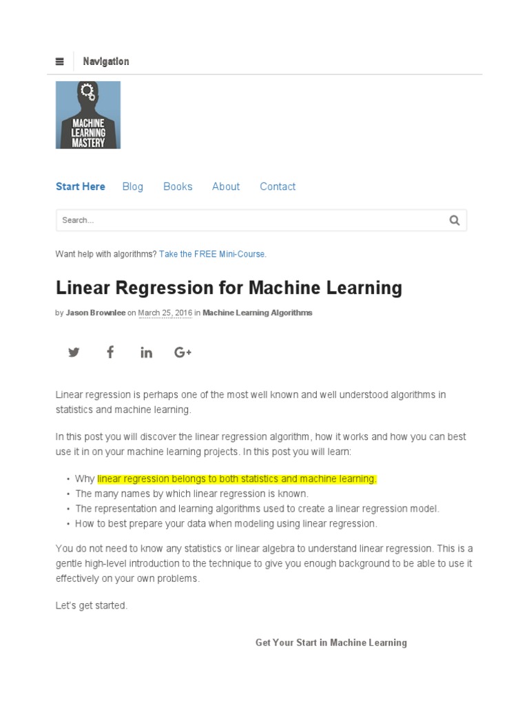 Linear Regression For Machine Learning | PDF | Ordinary Least Squares ...