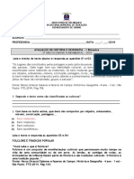 Avaliação de História e Geografia sobre Cultura e Folclore Brasileiro