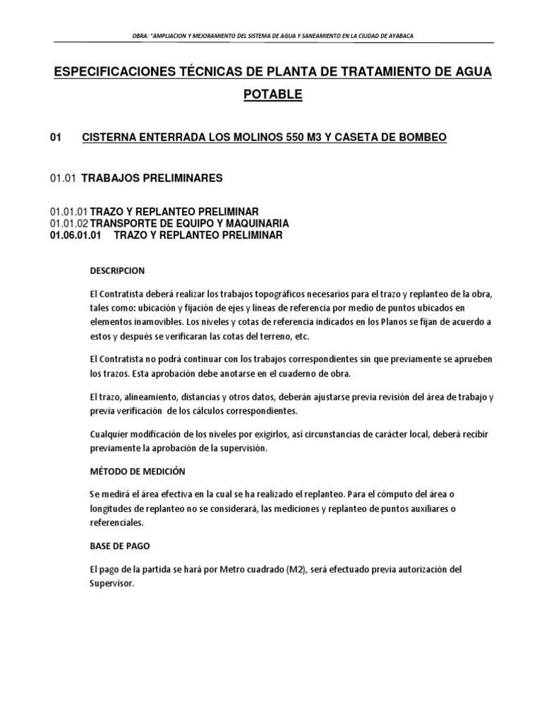 E.T - Planta de Tratamiento de Agua Potable | PDF | Cemento | Fundación ...