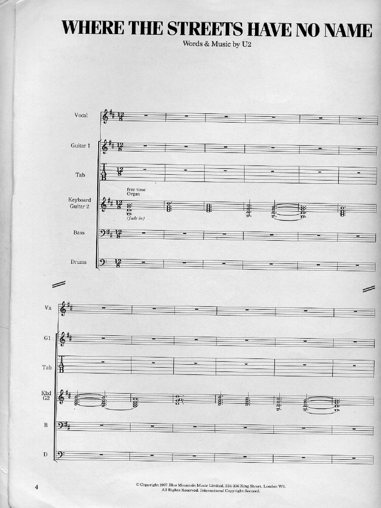 Where the Streets Have No Name Score Band