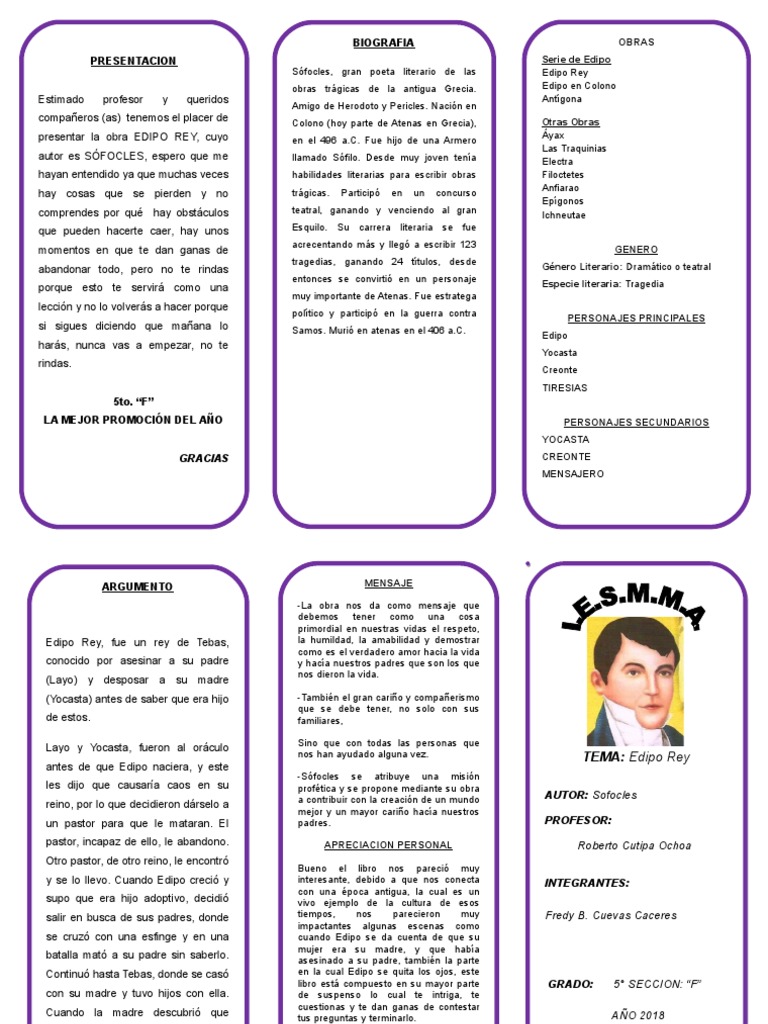 Triptico Obra Edipo Rey - Iesmma | PDF | Edipo | Sófocles