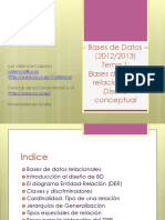 Bases de Datos (2012 - 2013) Tema 1 - Bases de Datos Relacionales. Diseño Conceptual