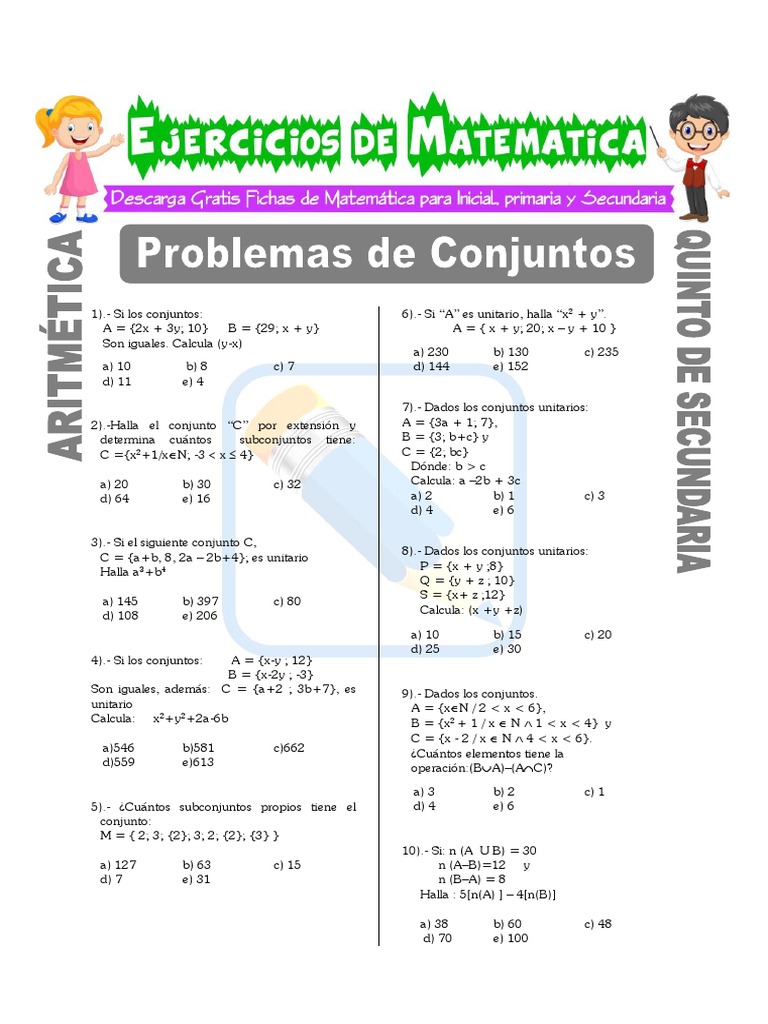 Ejercicios de Conjuntos para Secundaria | PDF | Science | Enseñanza de ...