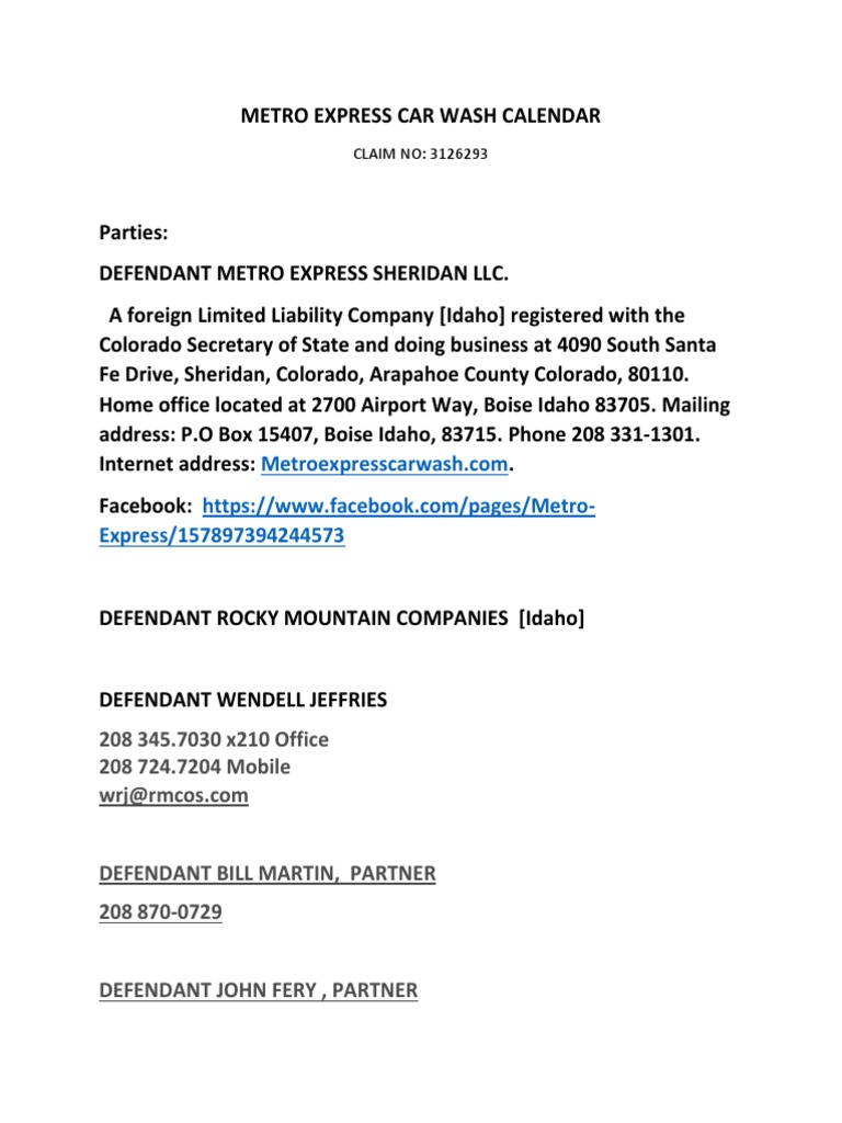 Calendar of Events, Metro Express Car Wash Fraud | PDF | Colorado | Business
