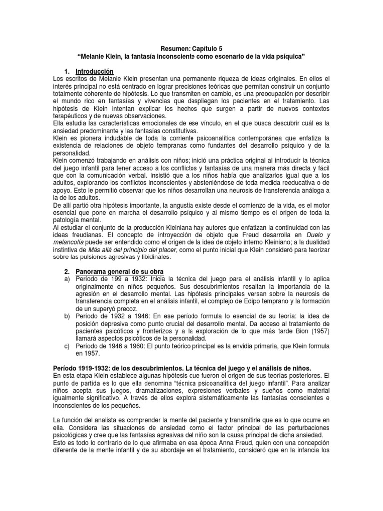 Fantasía Inconsciente en Klein | PDF | Complejo de Edipo | Psicoanálisis