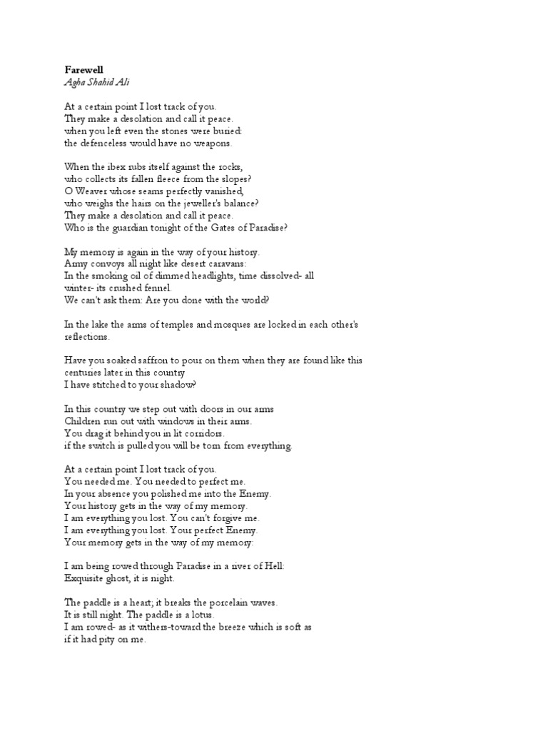 Farewell Agha Shahid Ali PDF