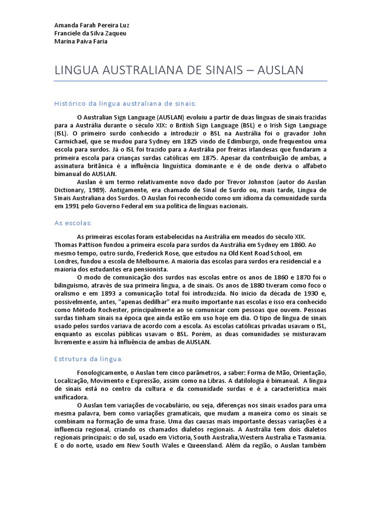 AUSLAN Trabalho Escrito | PDF | Linguagem natural | Austrália, image size:768x1024