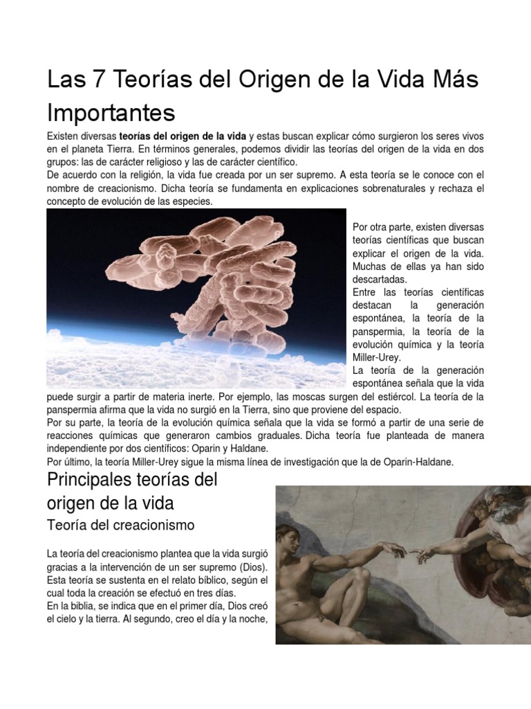 7 Teorías del Origen de la Vida | PDF | Ecología | Abiogénesis