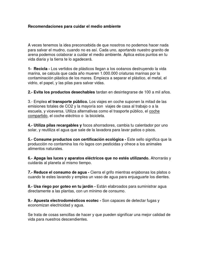 5 Consejos para Cuidar el Medio Ambiente | PDF | Residuos | Contaminación