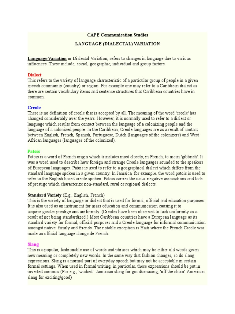 Dialectal Variation in Caribbean Speech | PDF | Dialect | English Language