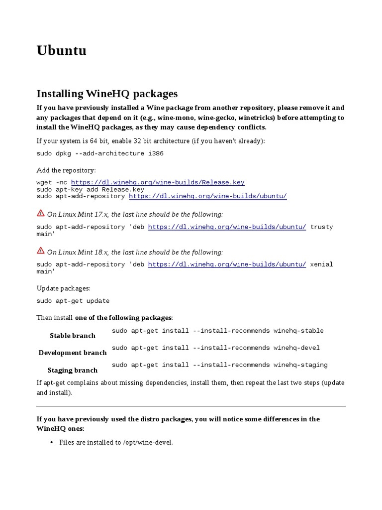 Ubuntu Installing Winehq Packages PDF Ubuntu (Operating System