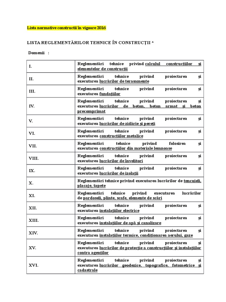 Lista Normative ConstrucÈ›ii In Vigoare 2016