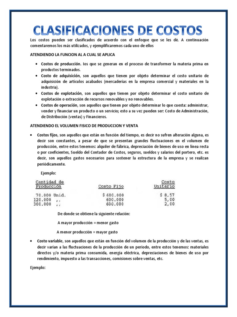 Clasificacion de Costos Present | PDF | Costo | Ciencias económicas