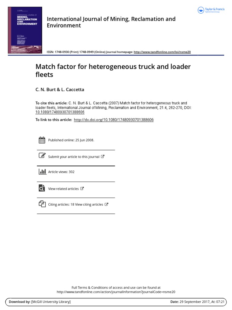 Match Factor for Heterogeneous Fleets | PDF | Loader (Equipment) | Truck
