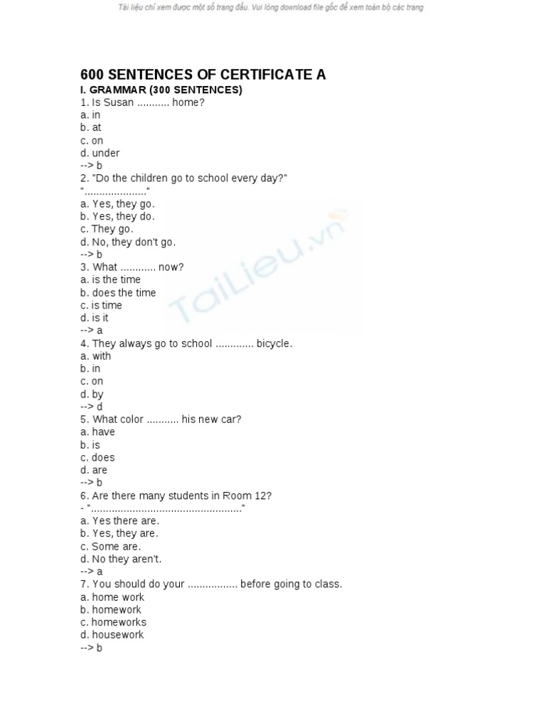 600 Sentences of Certificate A PDF