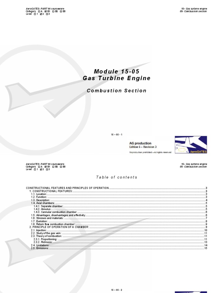 Module 15-05 Gas Turbine Engine: Combustion Section | PDF | Combustion ...