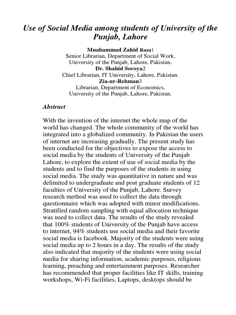 Use of Social Media Among Students of University of The Punjab, Lahore ...