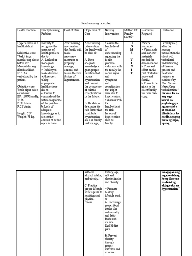 Family Nursing Care Plan Hypertension Nursing