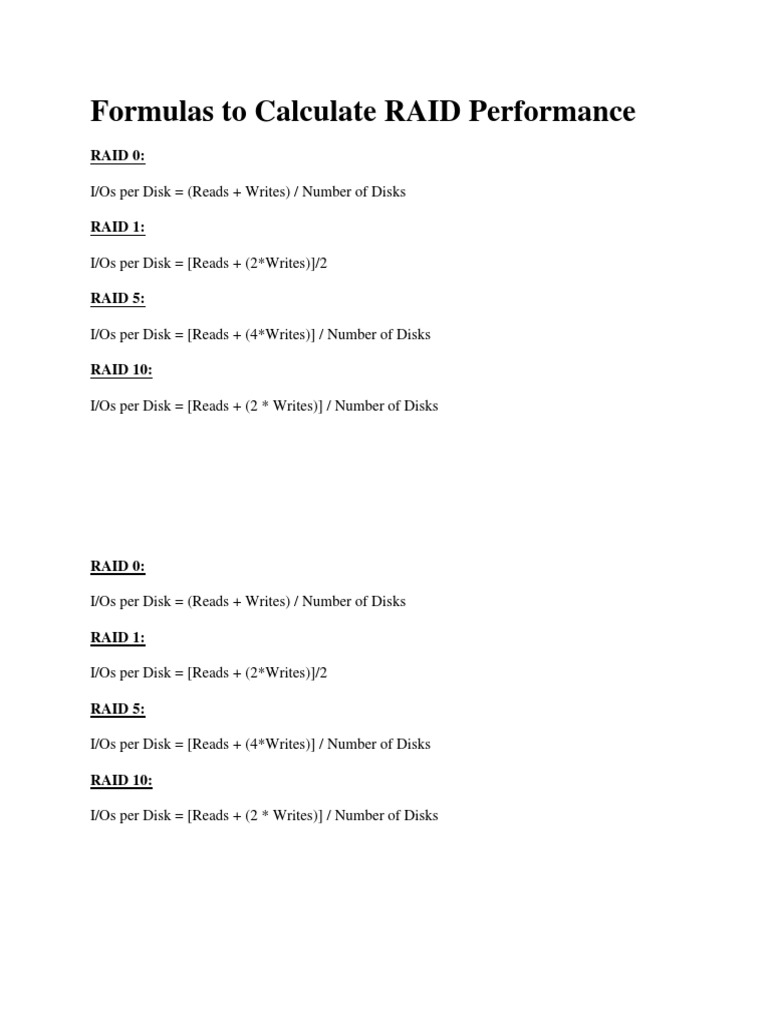 Formulas To Calculate RAID Performance PDF
